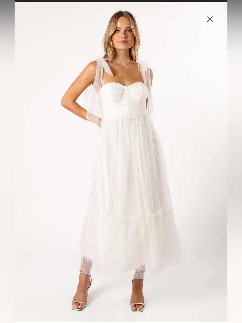 Petal & Pup White Midi Tulle Dress with Tie Straps - Picture 2 of 8